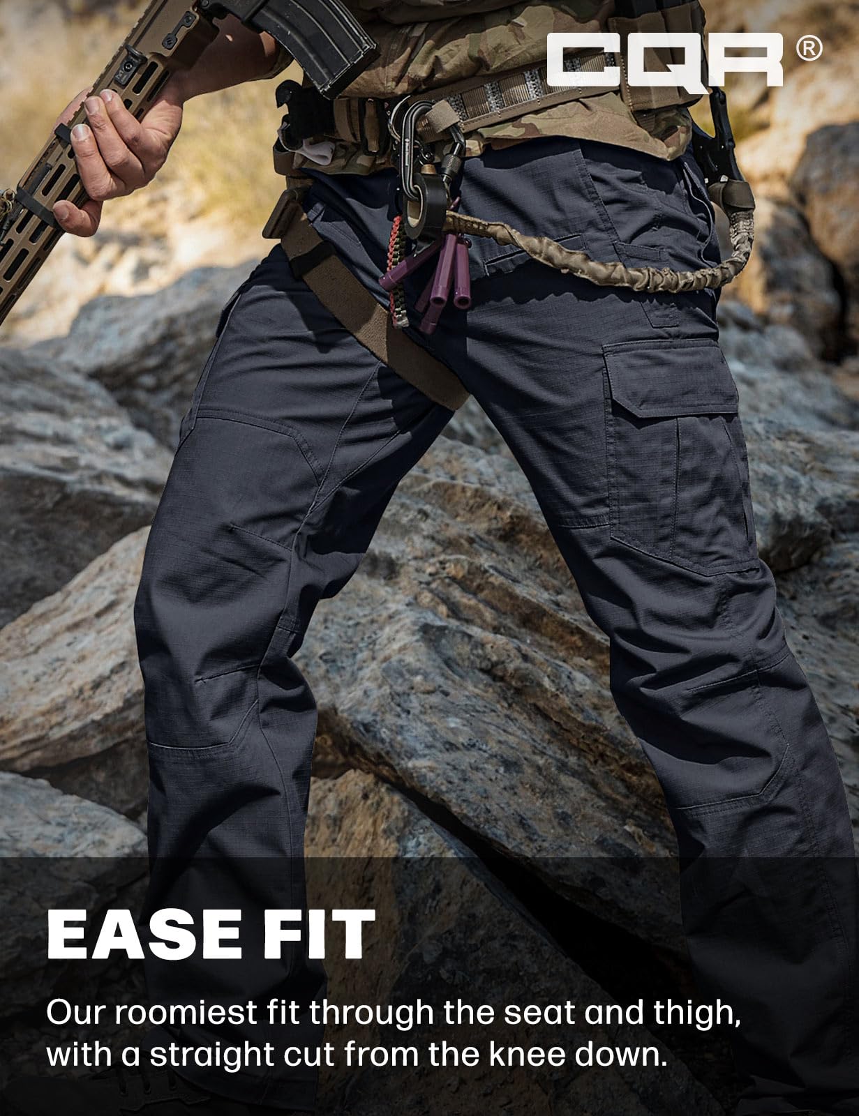 CQR Men's Tactical Pants, Water Resistant Ripstop Cargo Pants, Lightweight EDC Work Hiking Pants, Outdoor Apparel, Raider Police Navy, 36W x 36L