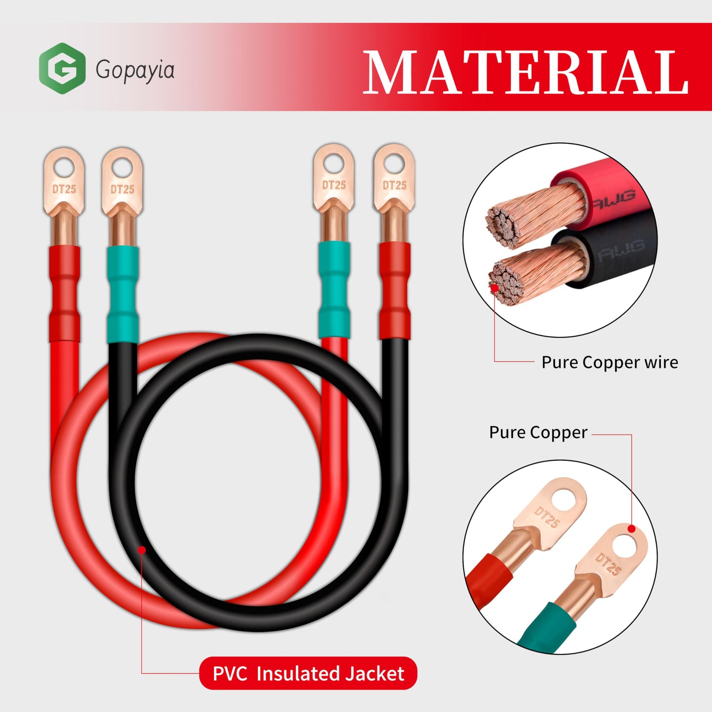 Gopayia Golf Cart Battery Cables 4 AWG 12in for EZGO TXT 1994-UP 36V/48V 4 Gauge Pure Copper Wire