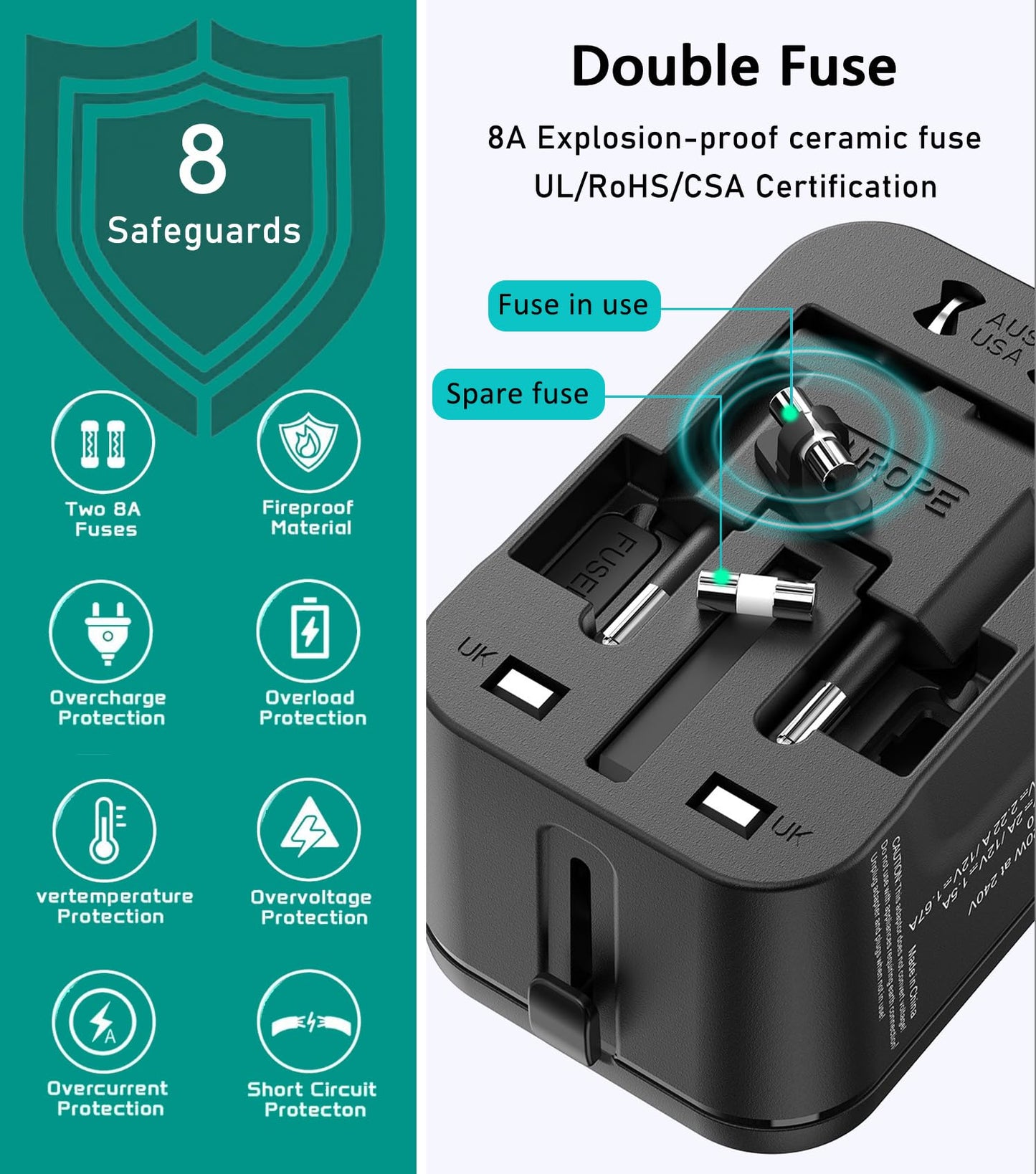Universal Travel Adapter Worldwide, European Travel Plug Adapter with 2 USB C, 2 USB A and Multi AC Outlets, International Power Adaptor for EU US UK AUS 200+ Countries, Travel Essentials