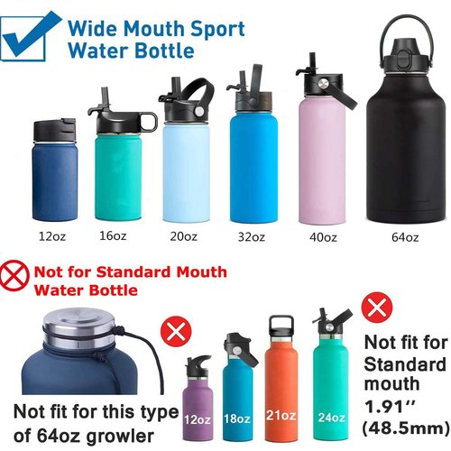 XACIOA Straw Lid Compatible with Hydro Flask Wide Mouth Bottle and Most Sports Water Bottles, Fit 12 16 18 32 40 64 oz Bottle with Replacement Straw and Brush