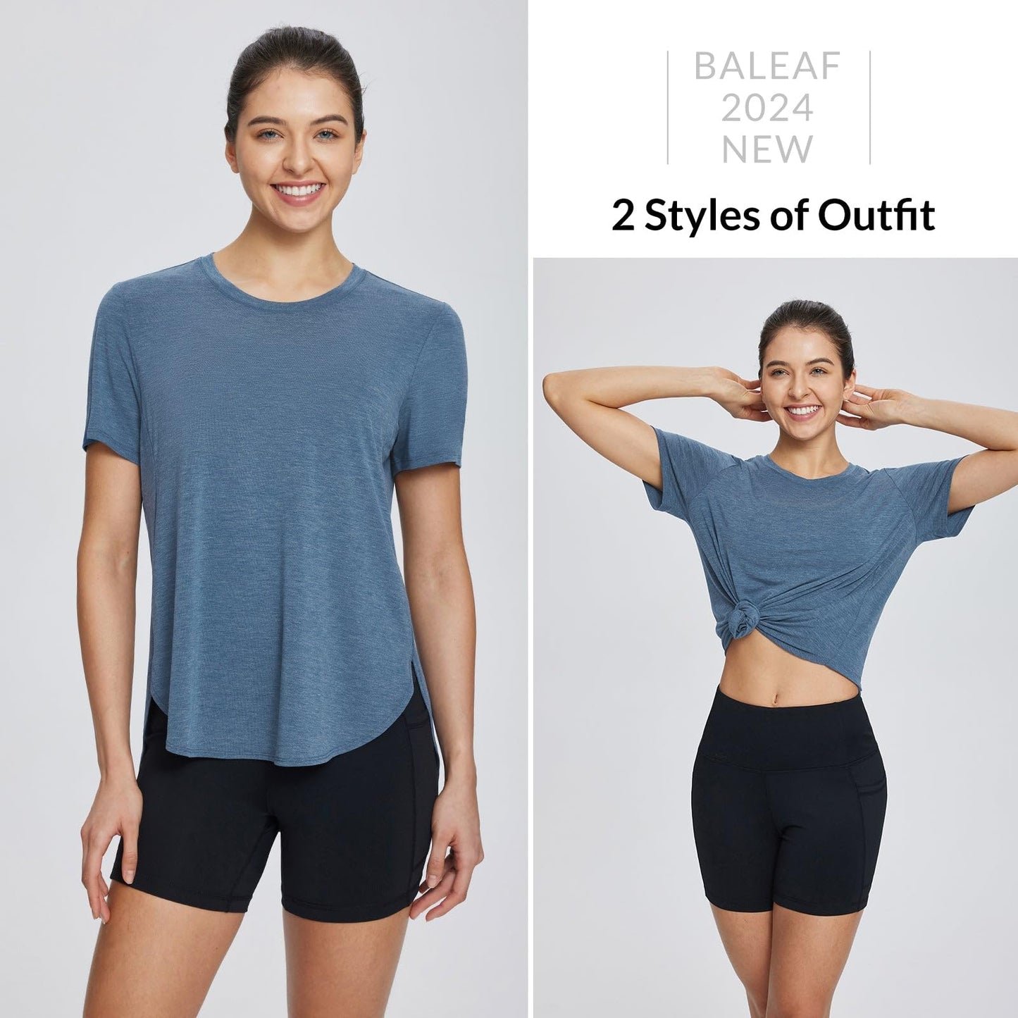 baleaf Women's Workout Shirts Short Sleeve Athletic Tops Lightweight Loose Fit for Running Exercise Yoga T-Shirts Heather Navy XL