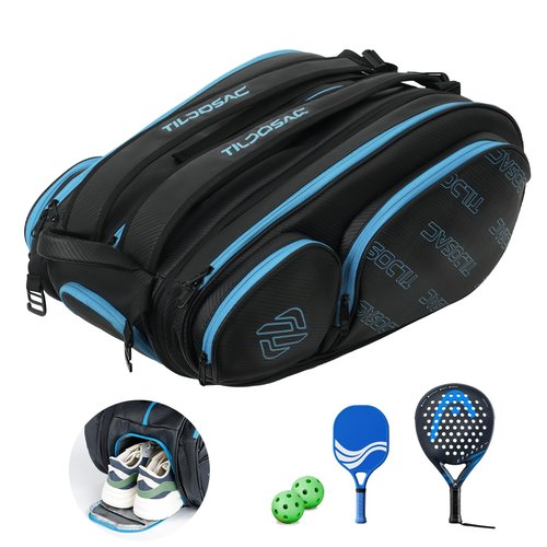TILDOSAC 2-in-1Detachable Pickleball Bag for Women & Men|Tennis Bag with Aluminum Foil-Insulated Racket Compartment|Fits Pickleball/Badminton/Tennis/Padel Rackets (Black Blue)