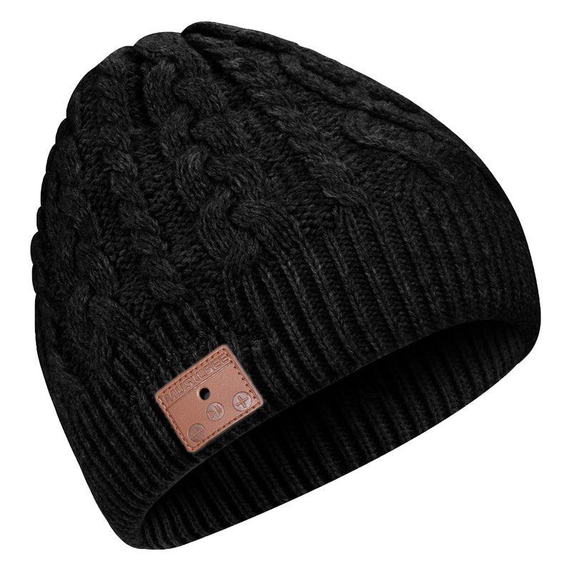 MUSICBEE Bluetooth Beanie，Bluetooth V5.2, 30 Hour Play time, Built-in Microphone and HD Stereo Speakers, Wool Lined for Outdoor Homes and Gifts - Neutral(Black