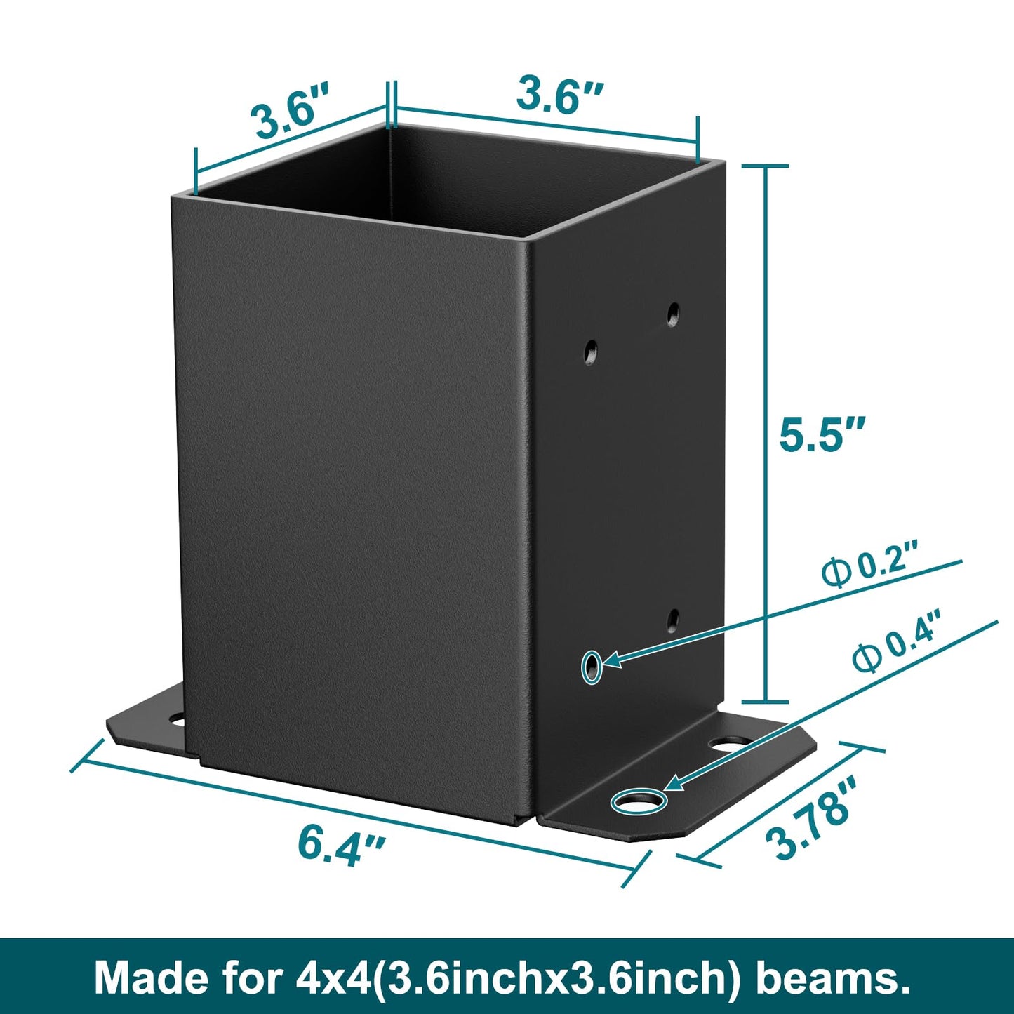 SPACEEUP 4x4 Post Base 12 Pcs, Inner Size 3.6"x3.6" Deck Post Base, Heavy Duty Powder-Coated Post Anchor Black Wood Post Brackets for Decking Porch Railing Support