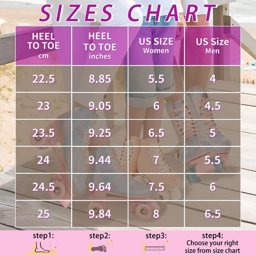 Magnitt Roller Skates for Women,Classic Shiny Double-Row Four Wheels Derby Skates High Top Outdoor Indoor Skates for Adults Youth (24cm/9.44in-Women's 7 / Men's 5.5)