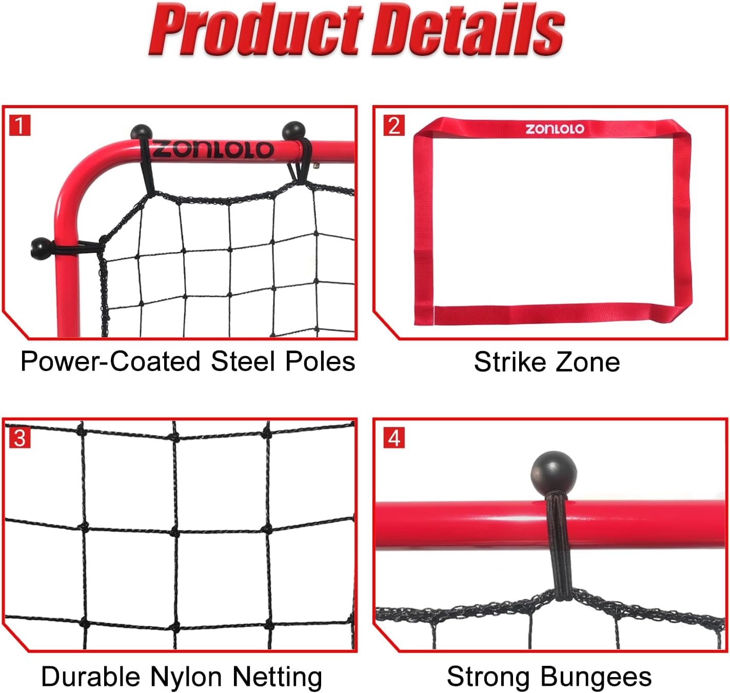Zonlolo Baseball Pitchback Net - Rebounder Trainer with Three Angles for Solo Practice