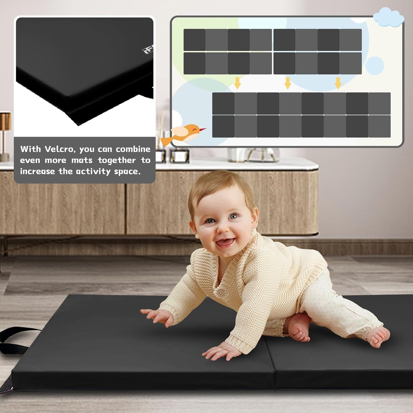 RitFit Folding Exercise Mat - 2 Inch Thick Gymnastics Mat with Carrying Handles | Sizes 3’x6’, 4’x8’, 4’x10’, 2’x8’ for Yoga, MMA, and Home Gym