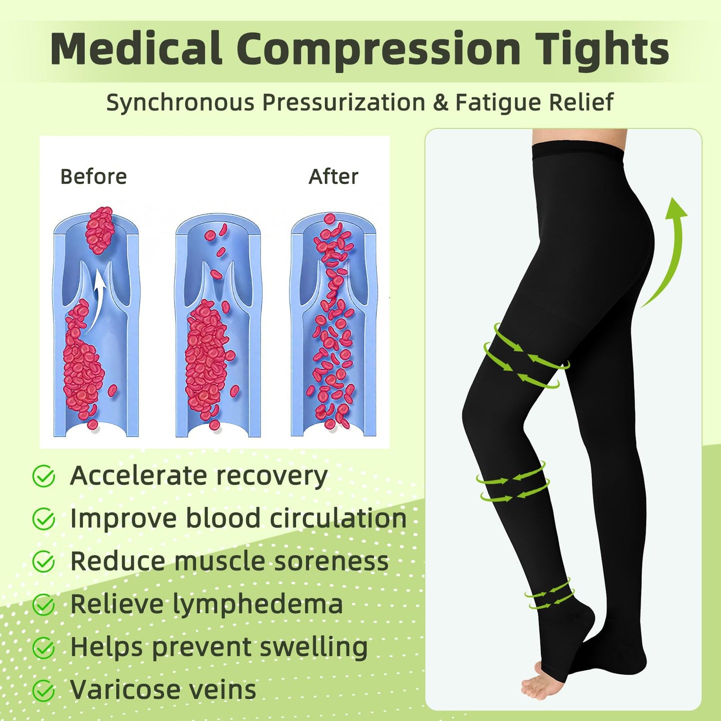 Compression Pantyhose for Women & Men 2 Pairs Open Toe 15-20mmHg Medical Graduated Compression Stockings Waist High Support Tights Opaque Leggings for Varicose Veins Edema Flight,Mix M