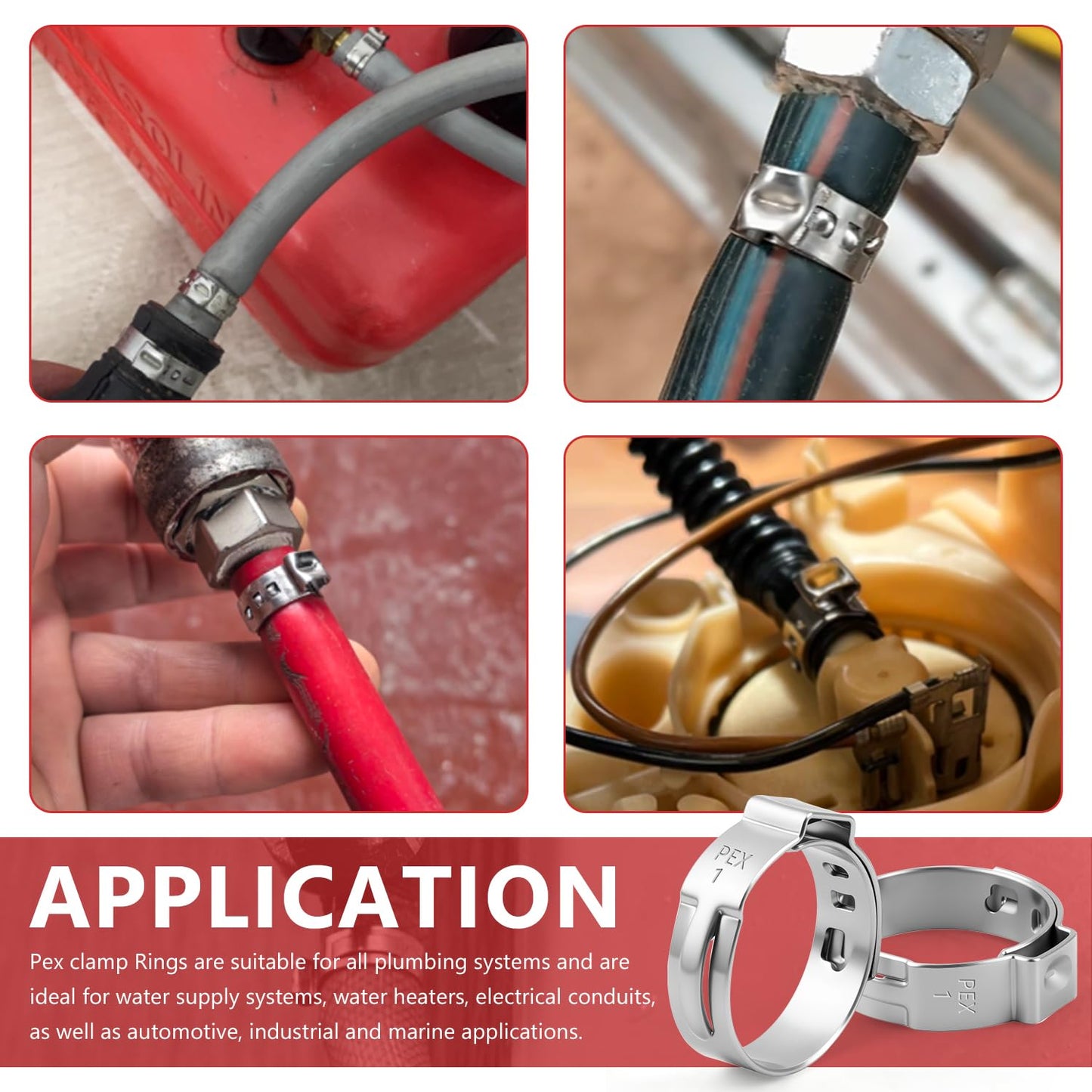 Newdeli 24pcs 1 inch Pex Crimp Rings Stainless Steel PEX Clamps Single Ear Hose Clamps Pex Fittings Cinch Pinch Clamp for Pipe Tubing Plumbing