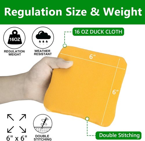 EunHo Cornhole Bags - Set of 8 Regulation Size All-Weather Bean Bags with Carry Case