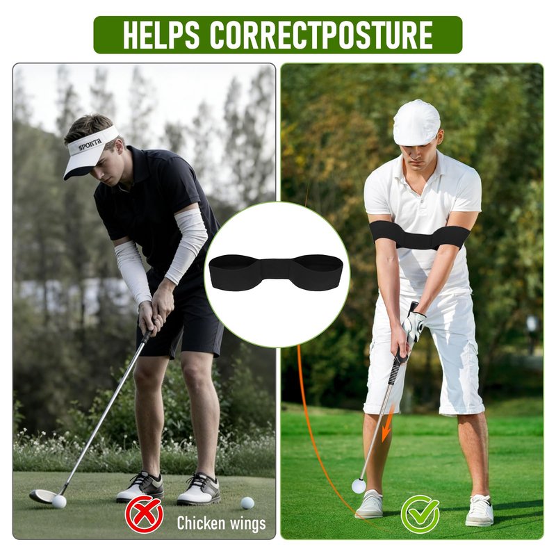 Anggugu Retractable Golf Swing Training Aid - Portable Grip Trainer with Click Feedback for Right Handed Golfers, Portable Swing Tempo Trainer with Arm Band for Indoor & Outdoor Practice