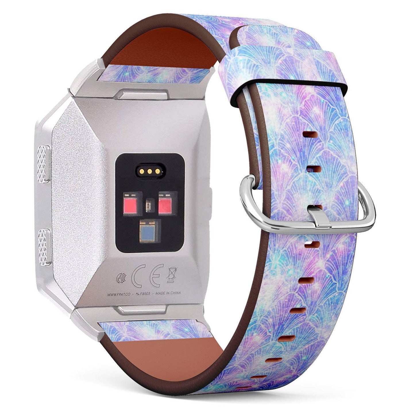 Compatible with Fitbit Ionic Leather Watch Wrist Band Strap Bracelet with Stainless Steel Clasp and Adapters (Mermaid Galaxy)