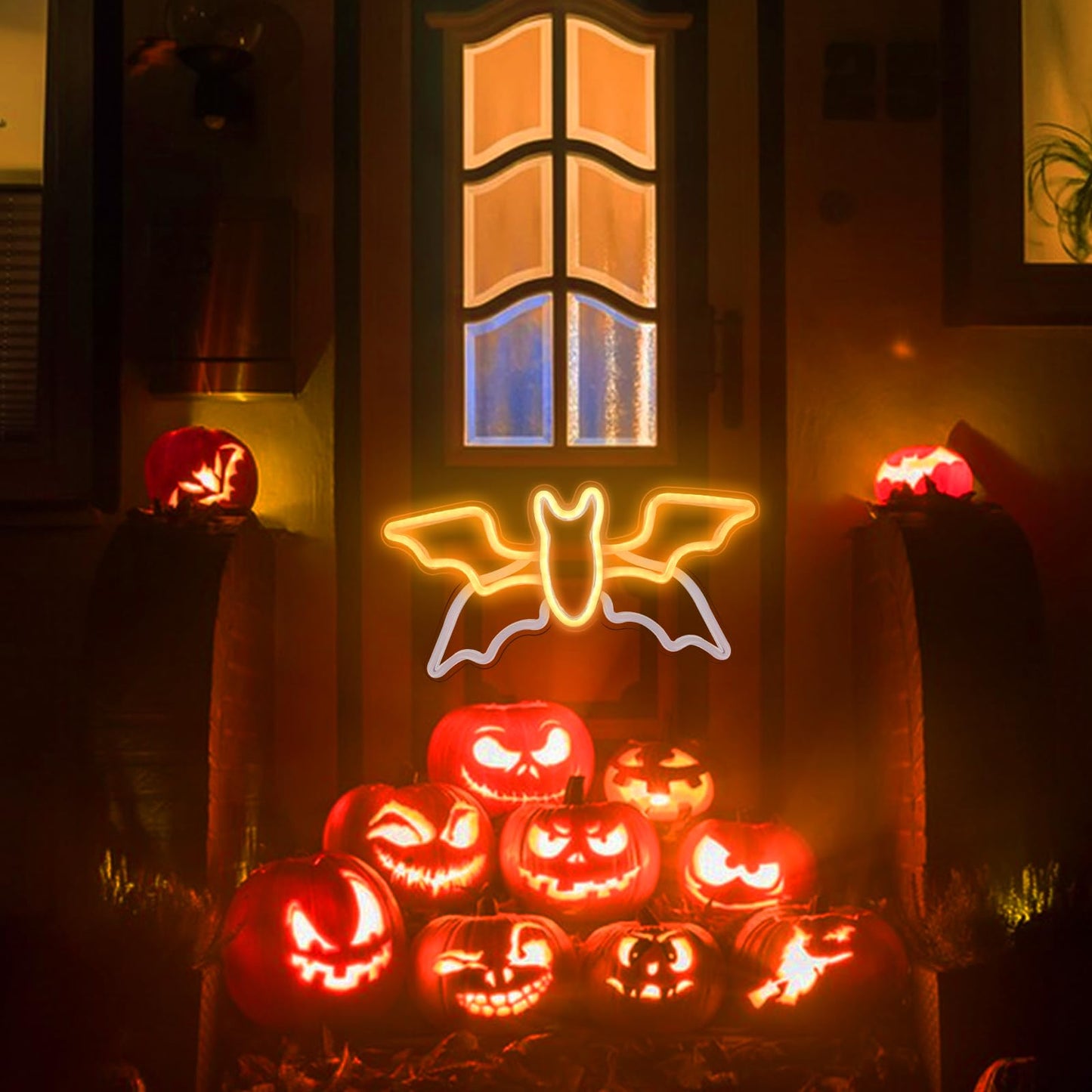 Halloween Neon Sign, Halloween Flying Bat Neon Light Sign with Adjustable Speed, Swinging Flashing Neon Halloween Decorations for Wall Windows Door Porch Indoor, 16.5" x 8.5" Large