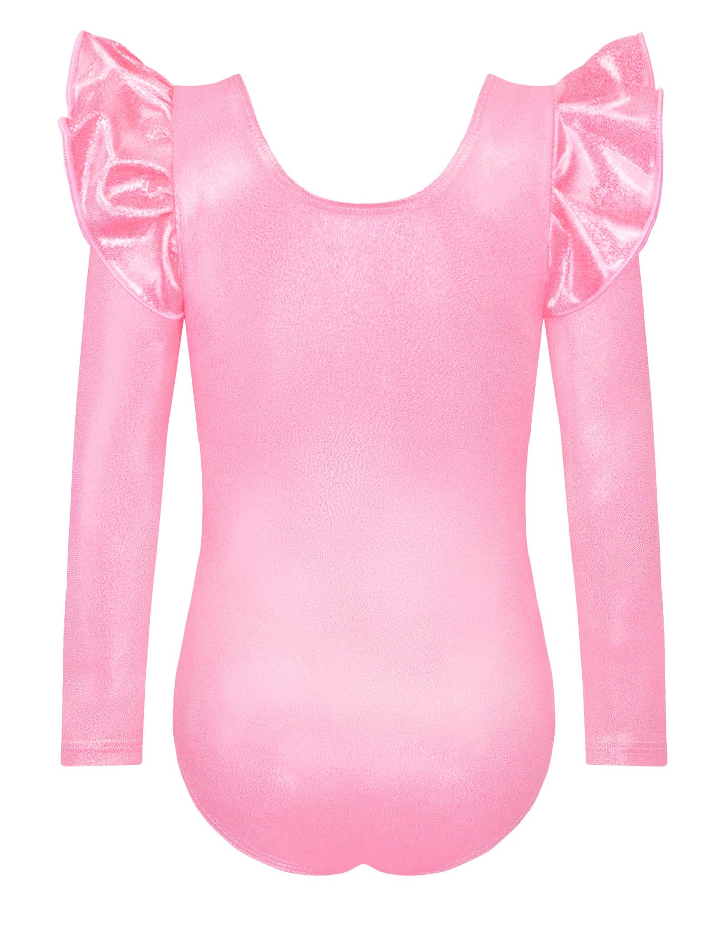 Tziharora Girls Leotards Size 3t 4t Shiny Pink Long Sleeve Gymnastics Bodysuits Sparkly Tumbling Ruffle Leos for Kids Class