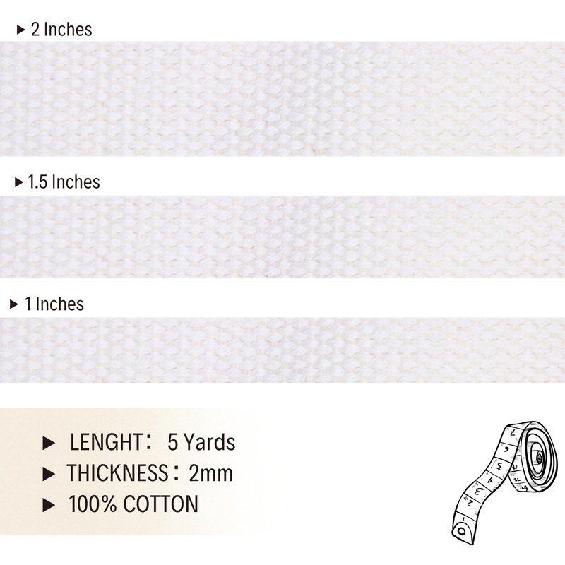 1" & 1.5'' & 2" Cotton Webbing - 5 Yards - 50+ Colors -%100 Natural Cotton - Turkish Woven - Heavy Duty 1 Inch 1.5 Inch 2 Inch Canvas Webbing for Sewing Straps Bag Climbing Indoors Craft DIY 11592