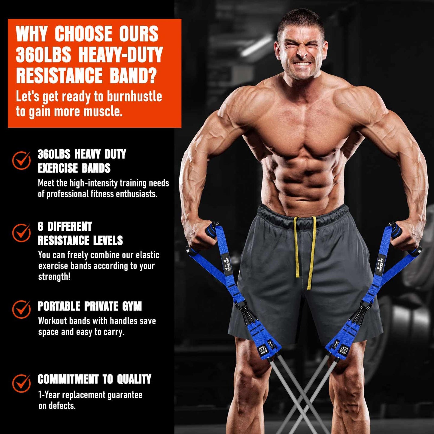 Heavy Resistance Bands for Working Out, 360LBS Exercise Bands with Handles, Workout Bands for Men, Weight Fitness Bands Set for Muscle Training, Strength, Slim, Yoga, Home Gym Equipment