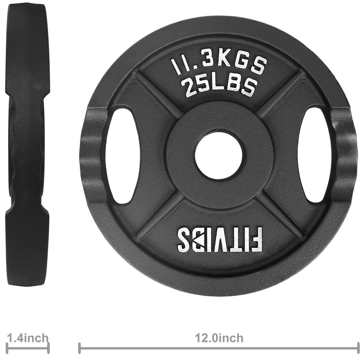Signature Fitness Olympic 2-Inch Cast Iron Plate Weight Plate for Strength Training and Weightlifting, Style #2, 25LB Pair