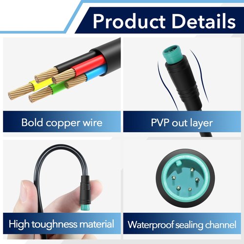 CuraceQ 2PCS 5 Pin Male to Male Ebike Extension Cable for Julet, Compatible with Expand Ebike Light and Twist Throttle, Ebike 5 Pin Display Extended Cable