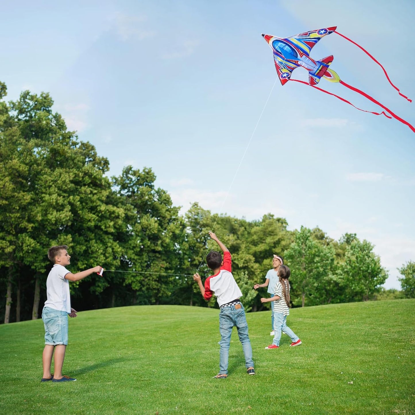 SGftre Kite - Easy to Fly Airplane Kite for Kids Ages 4-8 | Red Fighter Plane for Outdoor Fun