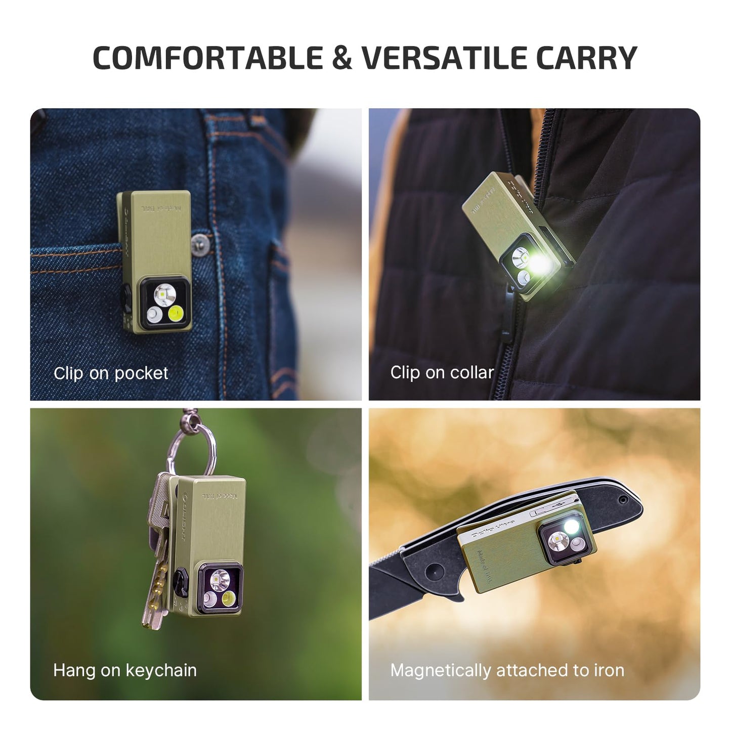 OLIGHT Oclip Ultra EDC Flashlight Clip-on Light, 530 Lumens Rechargeable with Type-C Charging, Combines Floodlight, Spotlight and UV, Triple Magnetic Lights for Inspection and Work (Olive Green)