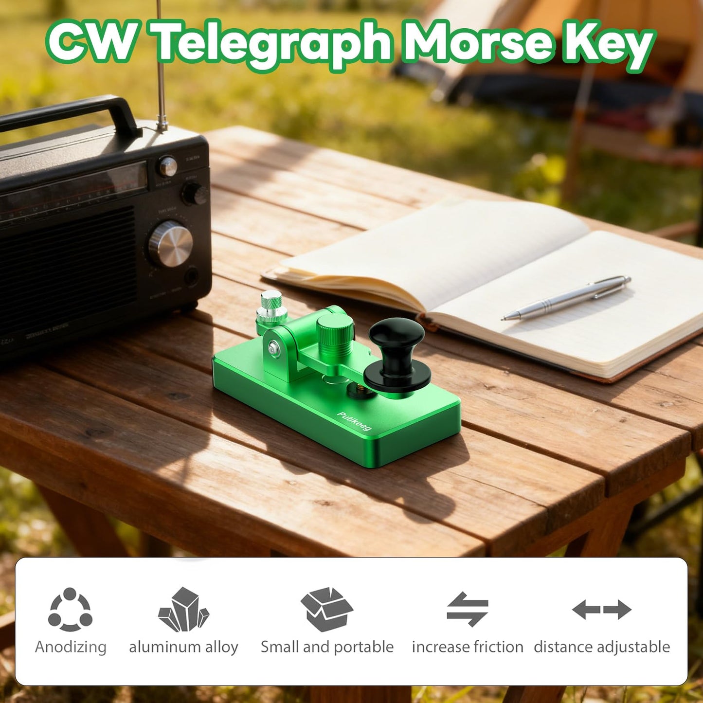 Putikeeg Classical Morse Mini Code Key Morse Code Paddle Key Aluminum Alloy Mini-Key Morse CW Portable Key Morse Practice Key Green