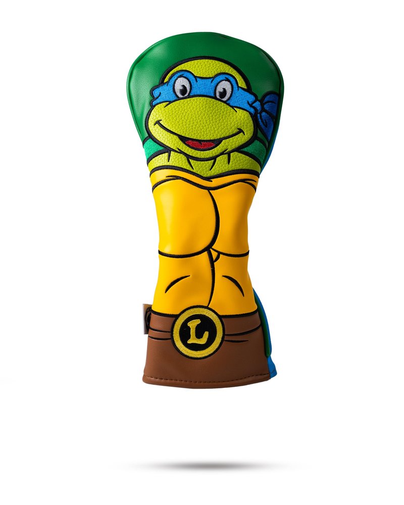 Pins & Aces TMNT Utility Head Cover - Premium, Hand-Made Leather Headcover - Teenage Mutant Ninja Turtle Head, Tour Quality Golf Club Cover - Style and Customize You Golf Bag (Leonardo)