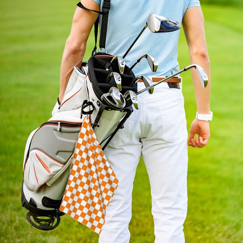 Ylcavgz Orange White Checkered Pattern Golf Towels, Ultra-Fine Fiber Premium Towels, Men's and Women's Golf Gifts