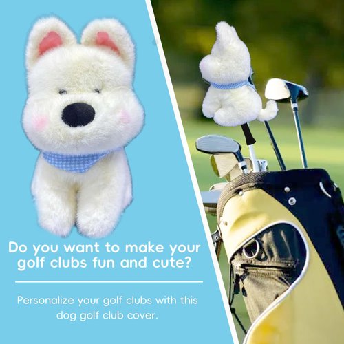 Cute Dog Golf Headcover, Animals Plush Golf Club Head Covers, Small Size Fits Hybird and Irons, Large Size Fits Standard 460cc Driver Head