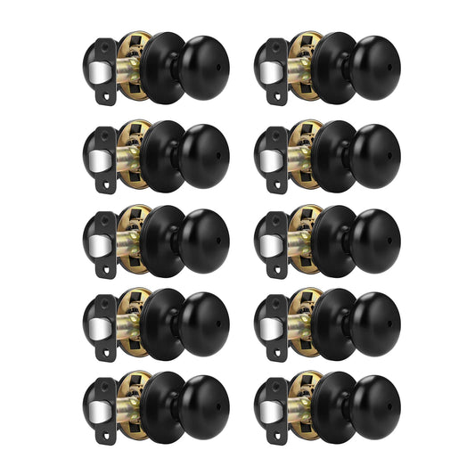 Probrico Keyless Privacy Door knobs for Bathroom Bedroom, Black Door Knobs Interior 10 Pack, Solid Adjustable Latch,Universible Door Handles