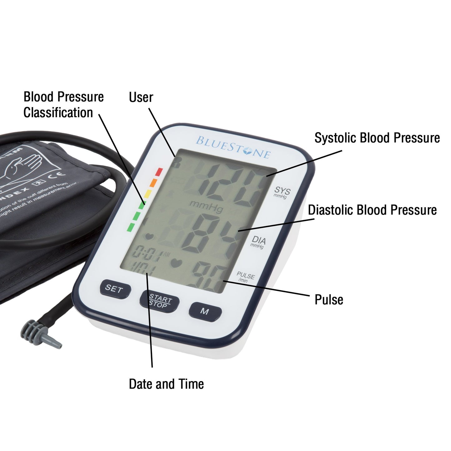 Bluestone Automatic Blood Pressure Cuff - Electronic Digital Blood Pressure Cuff Wrist and Upper Arm Heart Monitor with LCD Screen - Personal Health Tracking Device for Hypertension