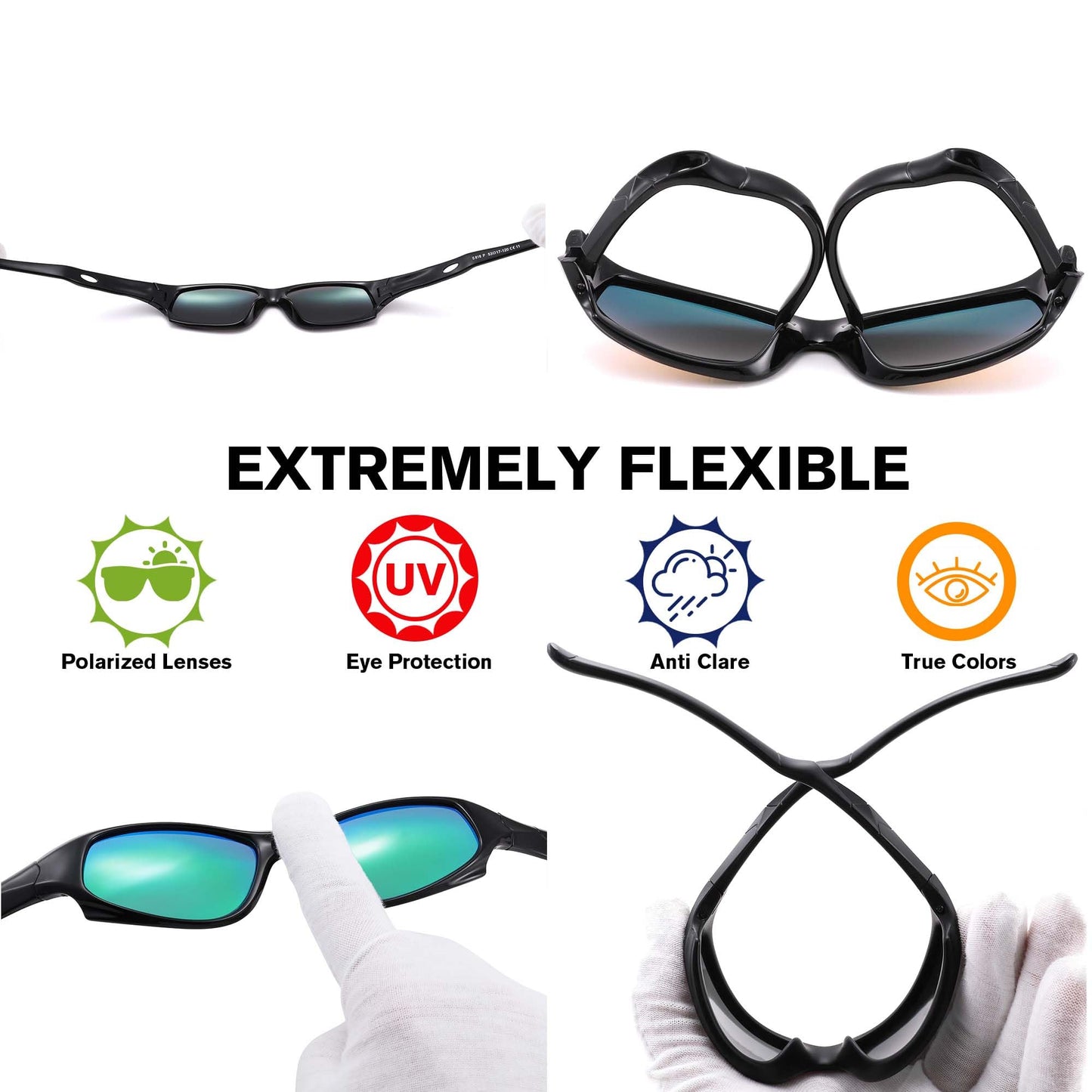 Pro Acme TR90 Unbreakable Polarized Sports Sunglasses for toddle kids Boys and Girls Children Youth Sunglasses With Strap for Age 3-12 (Blue/Sky Blue + Black/Green Mirrored+Matte Black)