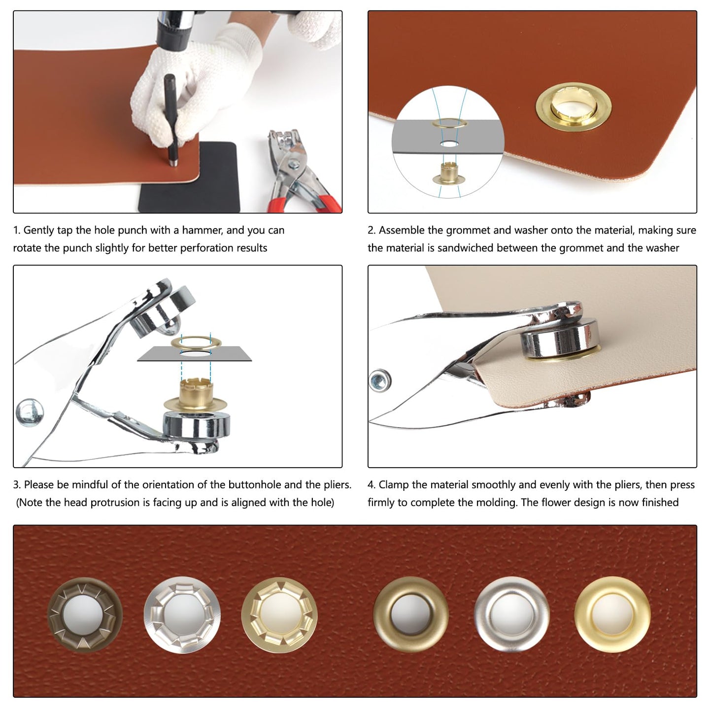 1203Pcs Grommet Tool Kit, 1/4 Inch 6mm(Inside Diameter) Grommet Eyelet Pliers Kit with 1200 Metal Eyelets with Washers(Gold, Silver and Copper), Eyelet Kit for Fabric, Leather, Shoes, Belt, Crafts