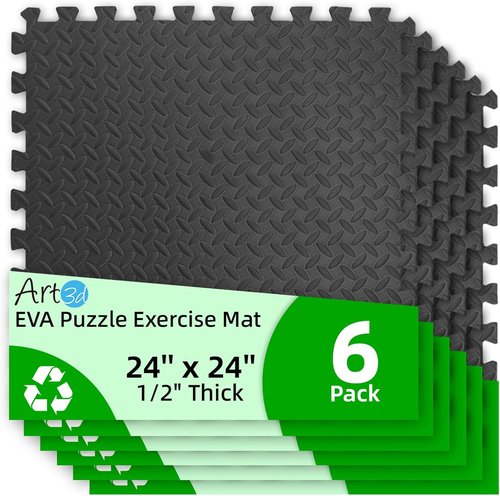 Art3d EVA Interlocking Exercise Mats - 1/2" Thick Foam Puzzle Flooring for Gym & Training | 24" x 24" Size, 6 & 12 Pack