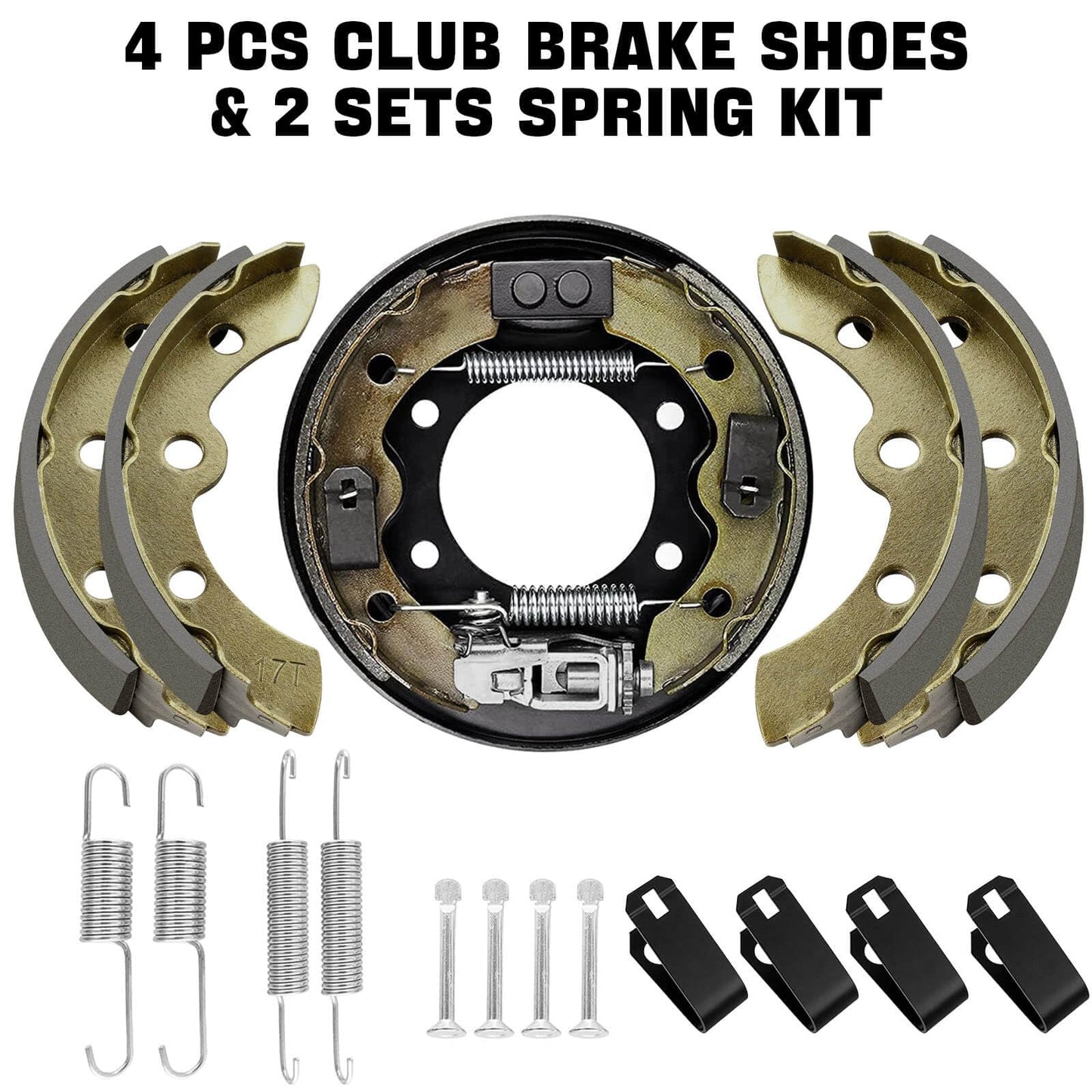LEAPGOMAX Club Car Brake Shoes and Spring Kit for DS G&E 1995-up (Automatic Adjust)& Precedent 1018232-01 Golf Cart Replacement Brake Shoe Pads (2 Short & 2 Long)