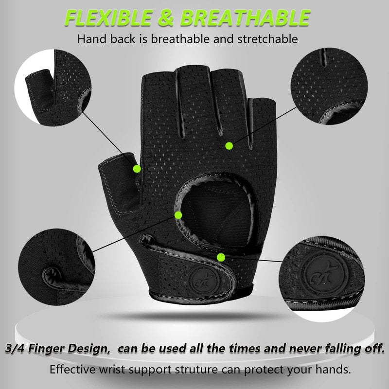 MOREOK Workout Gloves for Men/Women- [3/4 Finger] [Curved Open Back] Gloves for Weightlifting,Exercise,Training,Pull ups,Fitness and Rowing -S