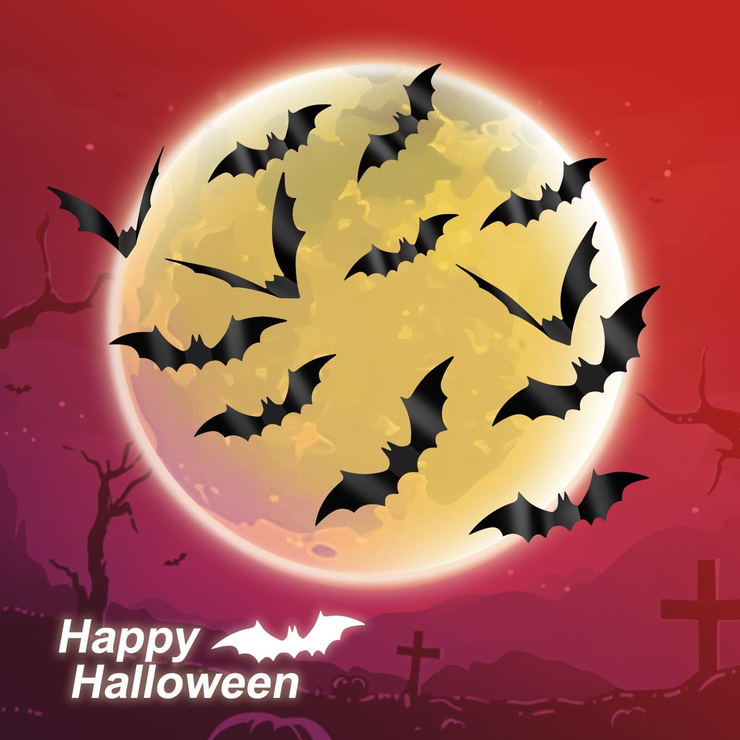 Halloween Decorations Bats Wall Stickers,120 PCS Reusable 3D Black Halloween Bats Scary Stickers with Double-Sided Tape for Halloween Home Decor DIY Window Wall Indoor Outdoor Halloween Party Supplies