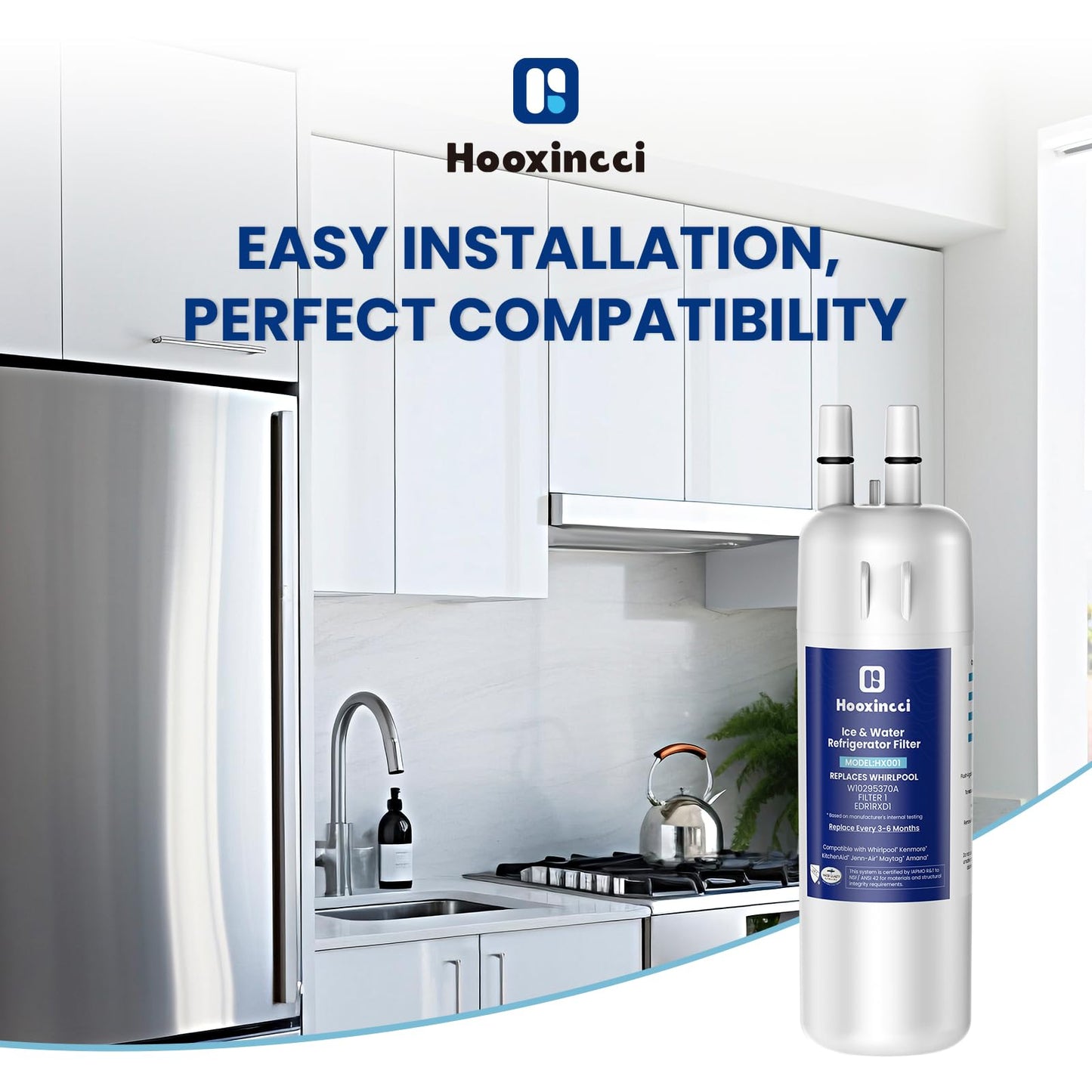 Hooxincci W10295370A Water Filter Replacement for EDR1RXD1,Filter 1,WHR1RXD1,P4RFWB,46-9081,46-9930,2 in 1,1Pack