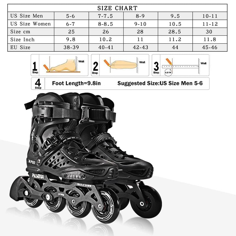 PASENDI Professional 4X80Mm Wheels Inline Skates,Outdoor Fitness Single Row Inline Skates for Adult Women Men, Black Adult Male.US Men9.5/Women10.5/28.5CM,Black