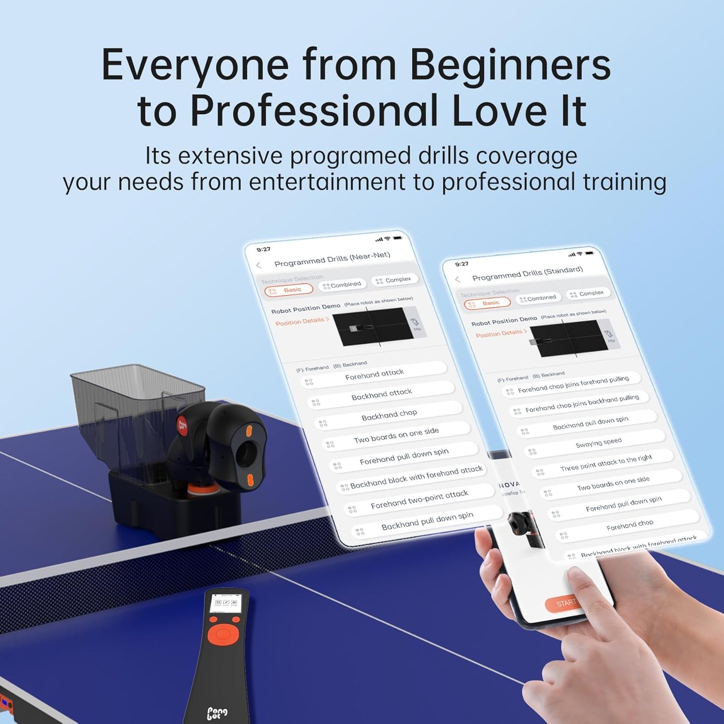 PONGBOT Table Tennis Robot - Remote/App Control with 264 Pre-Saved Drills & Customization Options