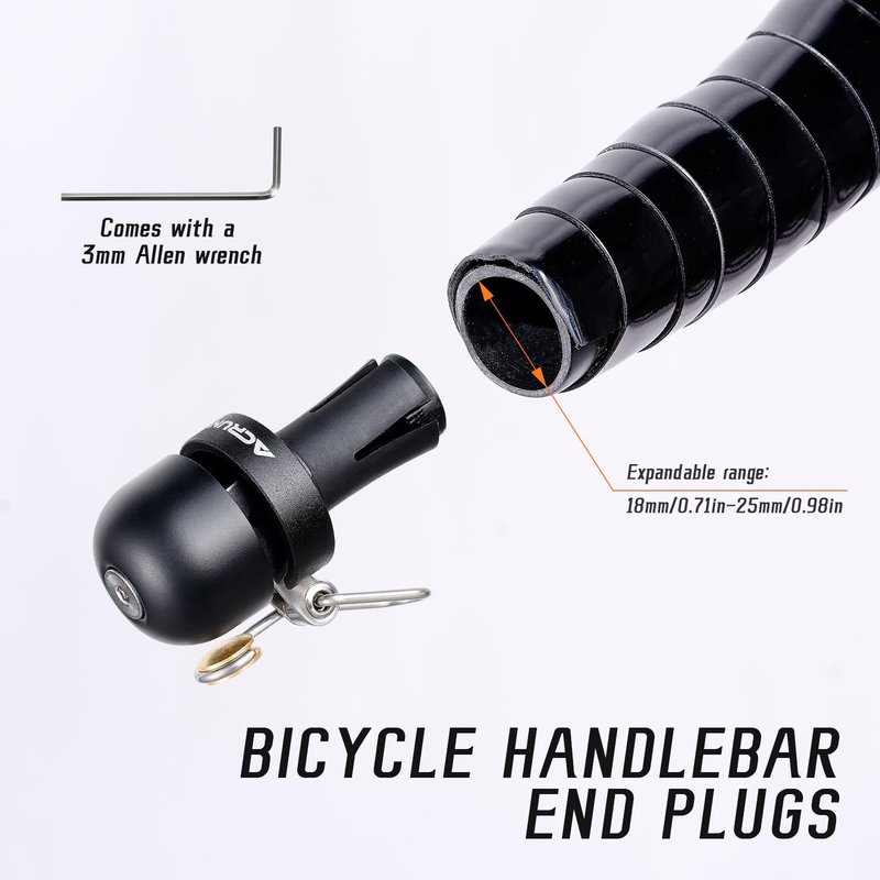ACRUNU Bike Handlebar Bell - 80dB Loud Aluminum Alloy End Plug Bell for Road & Mountain Bicycles | 18-25mm Compatible | Waterproof & Lightweight 65g (Black)