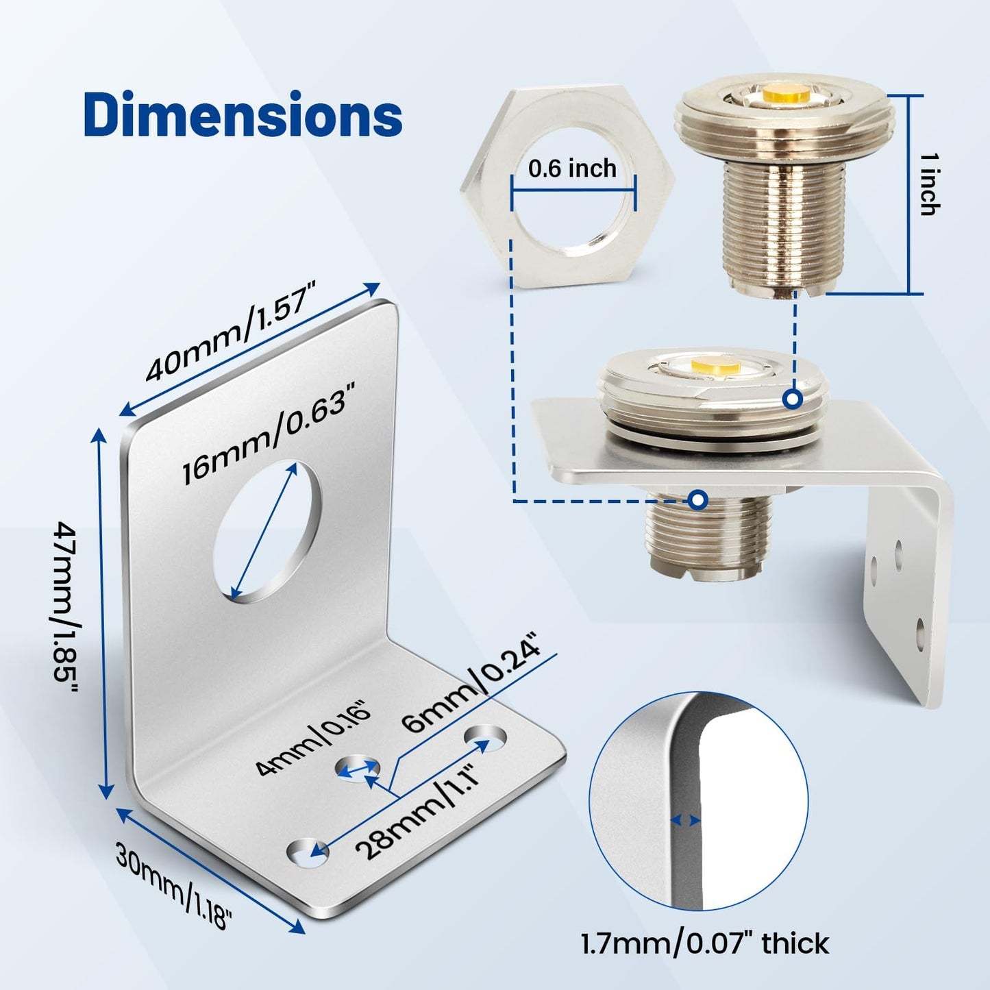 Anina NMO to PL259 Connector with L Shape Antenna Bracket and Cover for VHF, UHF, Ham,Mobile Radio Antenna, 5/8 Inch Mounting Hole