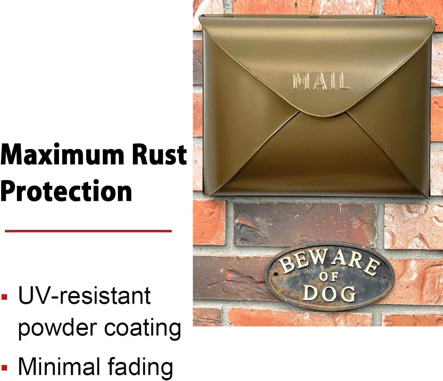 NACH Wall Mount Mailboxes for Outside, 12.5 x 5 x 10 inch Antique Brass Wall Mailboxes for Outside, Waterproof Mailboxes for Outside - Envelope Mailbox