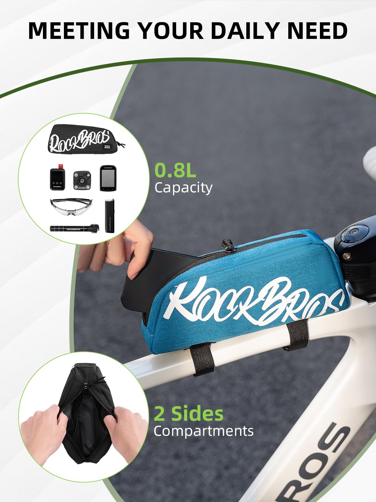 ROCKBROS Top Tube Bike Bag, Lightweight Bike Frame Bag, Quick Installation Bike Storage Bag, Small Bike Accessories Pouch for MTB, Road Bike