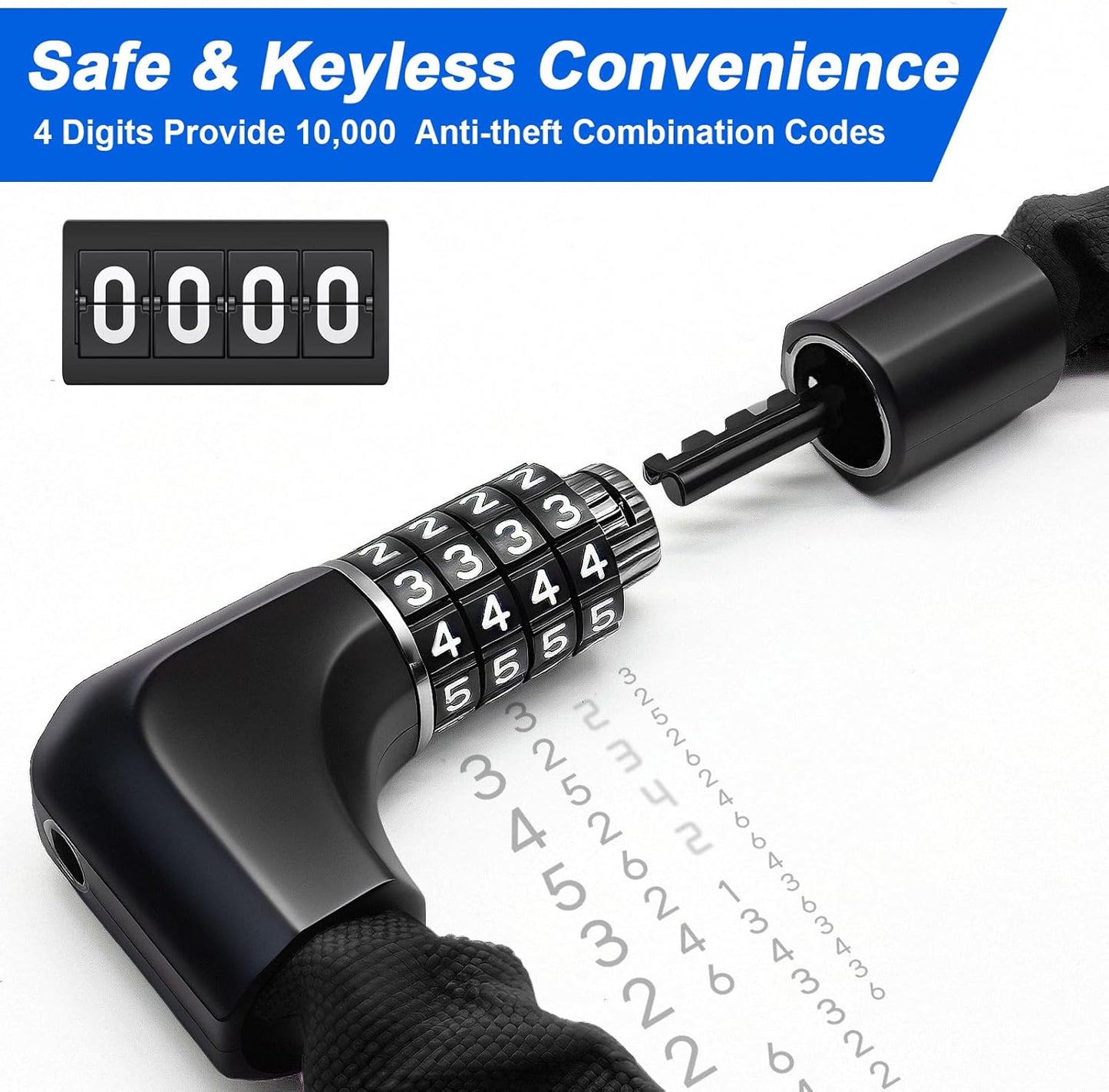 NDakter Heavy-Duty Bike Chain Lock - 4-Digit Combination Security | 1.64 to 4.28 Ft Length for E-Bikes & Scooters