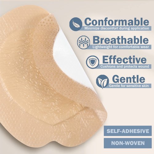 EVERLIT Sacrum Silicone Foam Dressing | Highly-Absorbent Waterproof Sacral Bandage Pad for Bed Sore Pressure Ulcer Wound Care | Sterile Adhesive Dressing for Chronic Wounds (9" x 9" | 5 Pack)