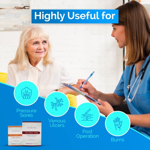 Simpurity Super Absorbent Polymer Wound Dressing - 8"x10" Individual Thick Pads - Dressing Supplies for Wounds - Bordered Polymer Dressing for Wound Care