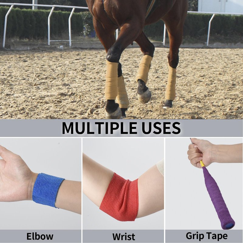 Self Adhesive Bandage Wrap 4 in x 5 Yds Vet Wrap for Horses Elastic Bandage for Ankle Wrist Athletic Tape Self Adherent Cohesive Bandage Wrap Sports Tape, 12 Pack