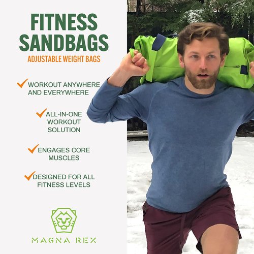 Sandbags for Working Out - 50 lbs - Adjustable Heavy Duty Equipment for Weight Training - 1 Outer, 3 Inner Sandbags - Portable Tough Workout - Green Non Slam