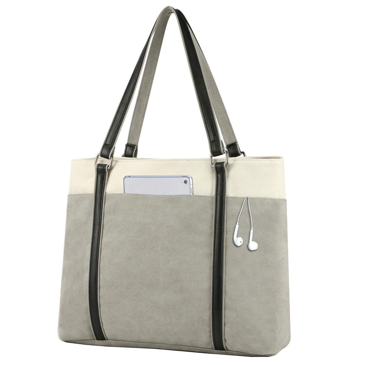 Laptop Tote Bag for Women, 15.6 Inch Work Bag with Laptop Compartment and Zipper, Canvas Computer Tote for Teacher, Office, Travel, Business, Carry On Personal Item Bag