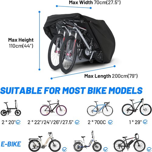 Favoto Bike Cover - Waterproof Heavy-Duty Storage for 1-2 Bikes | UV, Dust & Wind Protection - Black
